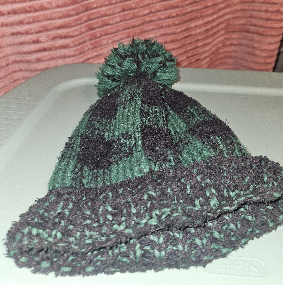 Green plaid beanie